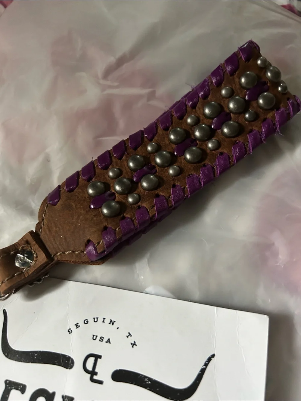 DCL Saddle Leather Purple-Trim  Wristlet Strap